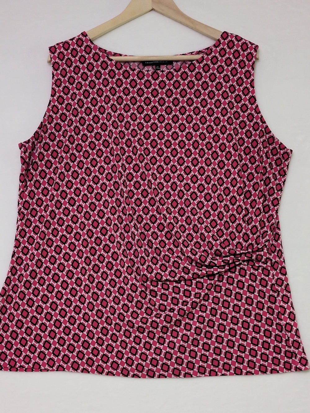 Jones New York Pink Black Geometric Drape Top 2X Plus Sleeveless Matte Jersey